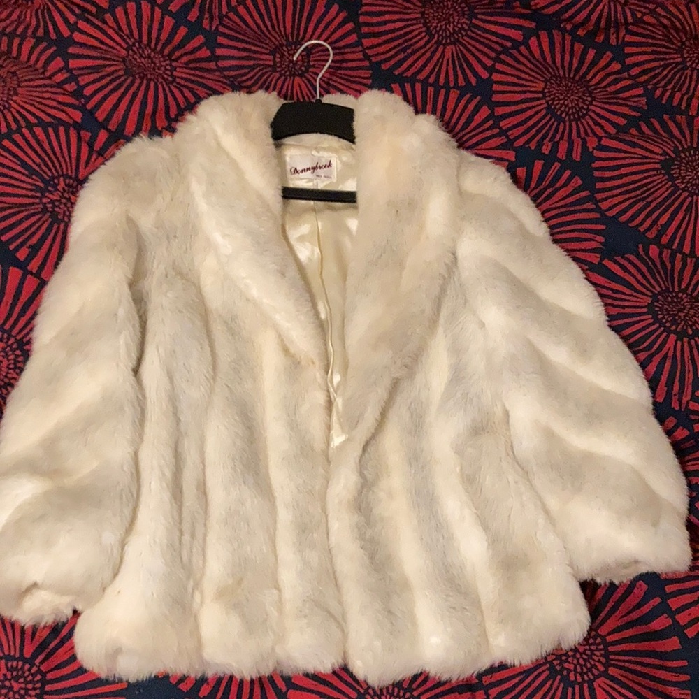 Vintage Faux Fur Coat, Size 5, White